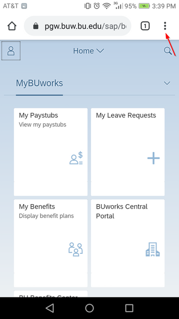 MyBUworks Add URL to Favorites in Android device step 1