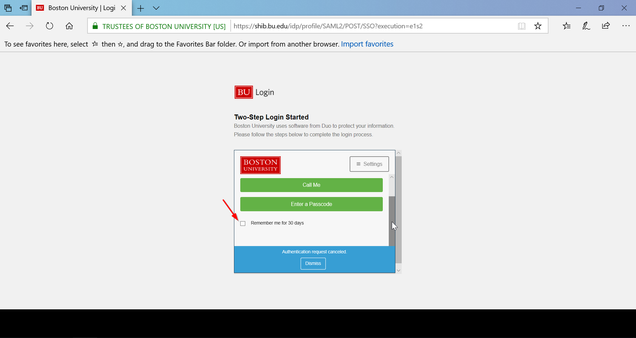 MyBUworks Duo Two-step Remember me for 30 days option