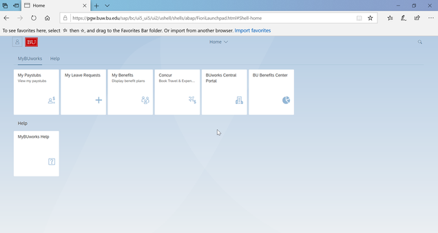MyBUworks Launchpad Home page in IE Browser