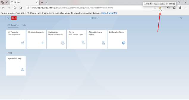 MyBUworks Add to favorites in IE Browser Step 1