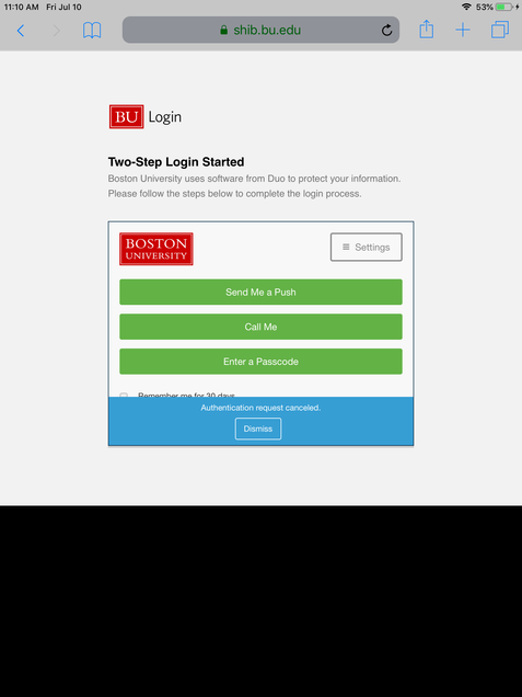 MyBUworks DUO two step login page