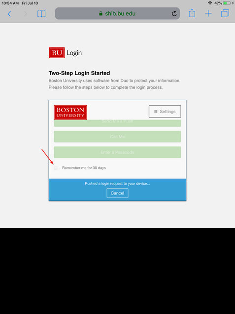 MyBUworks DUO two step login skip for 30 days
