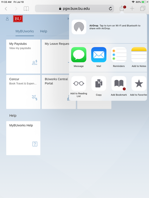 MyBUworks Add URL to safari browser Favorites step 1