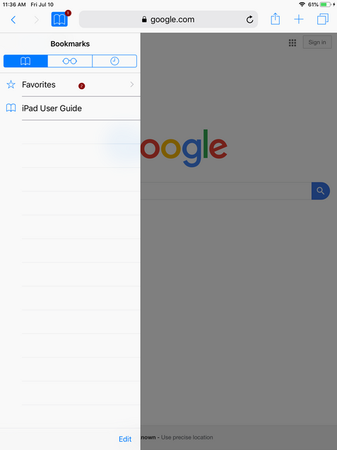 MyBuworks open Favorites from Safari browser fro iPad/iPhone step 1