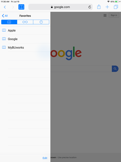 MyBuworks open Favorites from Safari browser fro iPad/iPhone step 2