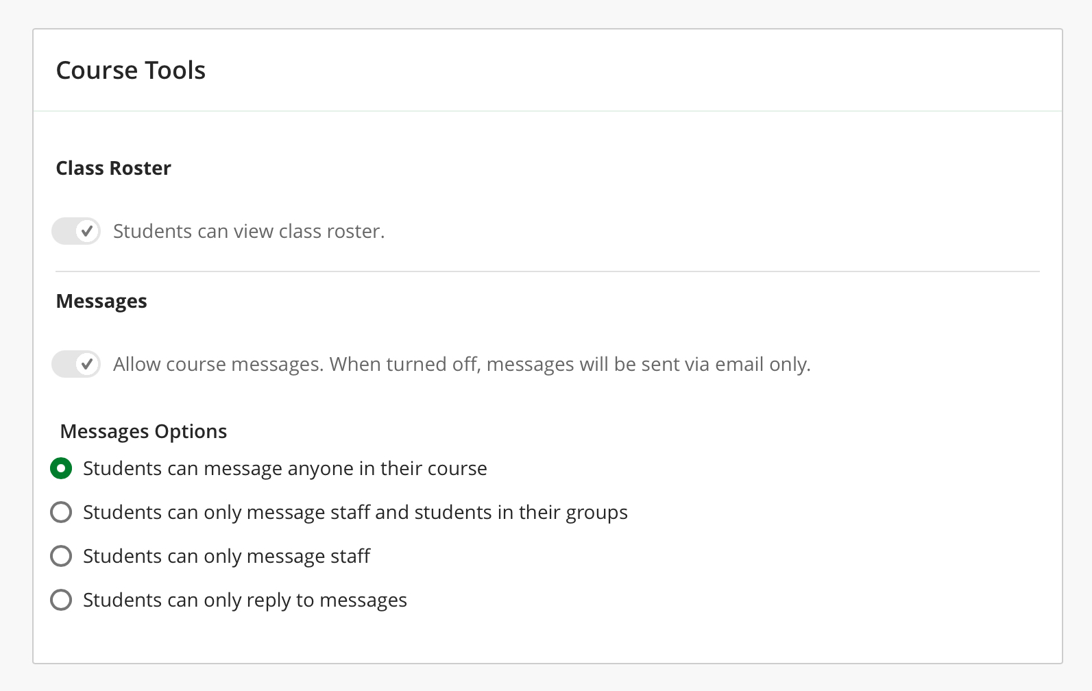 Preview of Messages section