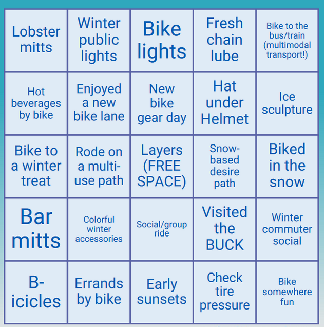 bingo board for the winter bike challenge