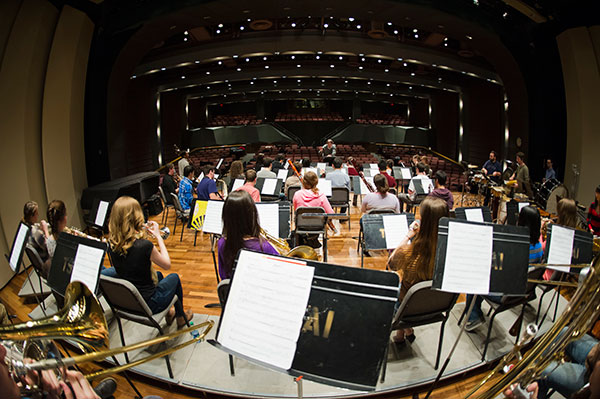 View from upstage during BU Wind Ensemble rehearsal