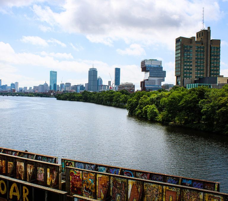 skyline of boston take from the BU Bridge