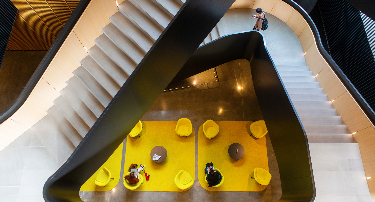 Boston University Center for Data 科学 interior staircase.