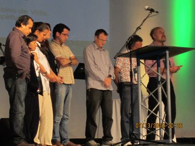 CLADEVClose Prayers for the New Executive of the LATF. BUSTH Doctoral student and outgoing president Ruth Padilla DeBorst is third from left.