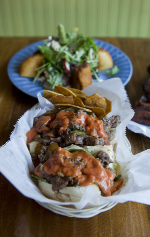 Orinoco latin restuarant pepito de carne empanada mechada Orinoco latin Venezuelan ethnic restaurant Boston MA, where to eat in Boston, Boston restaurants, Pepito de carne, grilled flank steak sandwich with plantain chips, Empanada mechada, shredded beef empanadas with salad