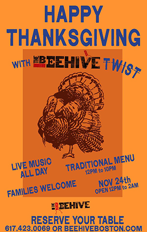 The Beehive, Thanksgiving Dinner Boston University BU, things to do in Boston, Faneuil Hall, downtown Boston, holiday activities theatre concerts events, christmas light show
