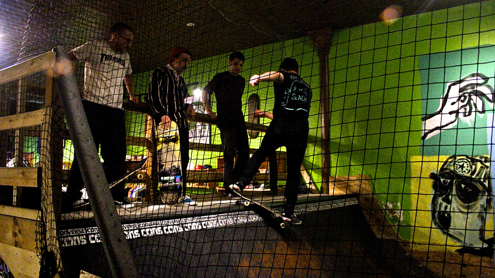 Orchard Skateshop in Allston welcomes skateboarders of all ages and skill levels to shred on its mini-ramp. Photos by Rebecca Jahnke
