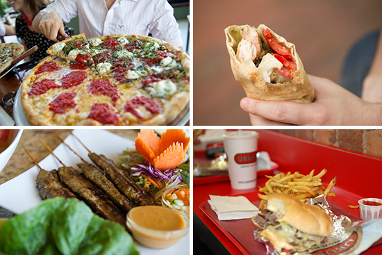 food images from the otto pizza, campus trolley, uburger, and brown sugar restaurants
