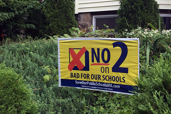 Sign on Lawn says "Vote no on 2"