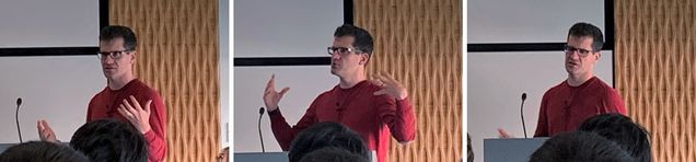 Oriol Vinyals standing at podium during talk