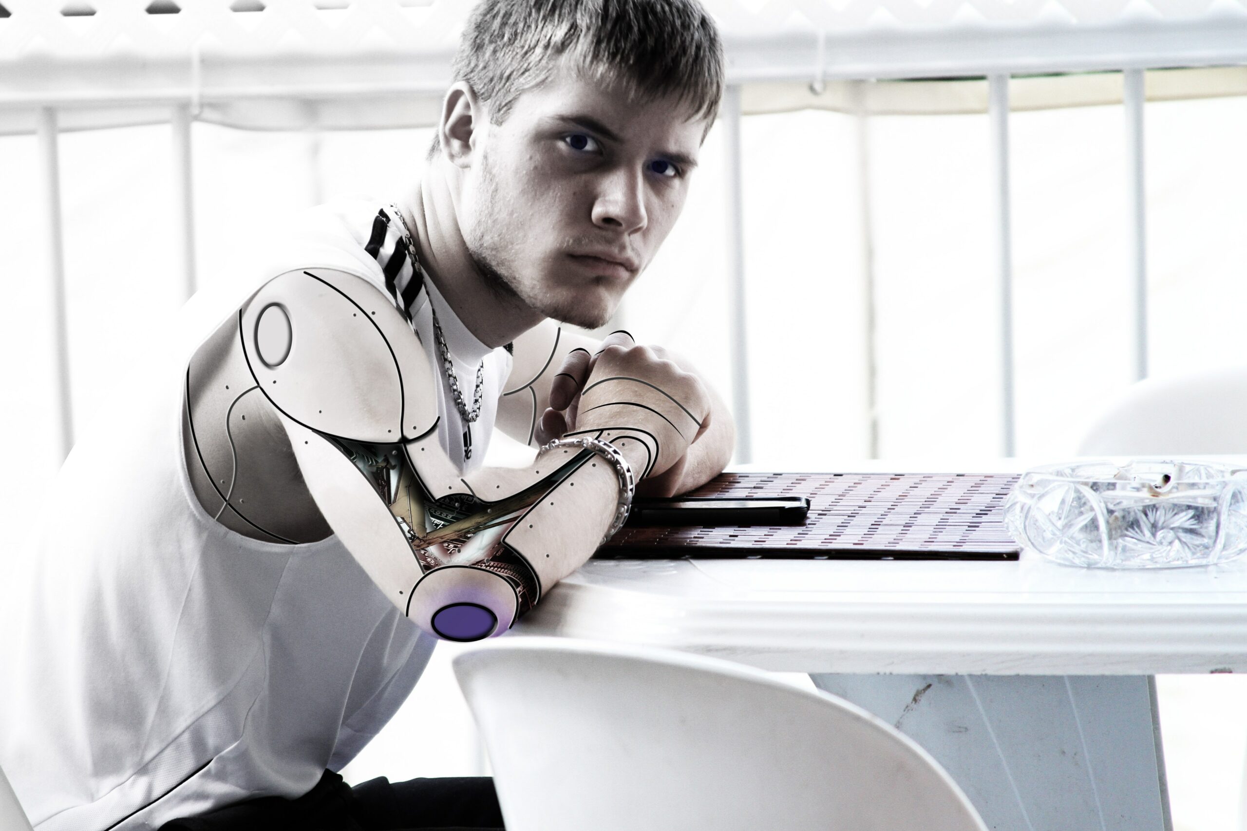 Young man with an artificial arm