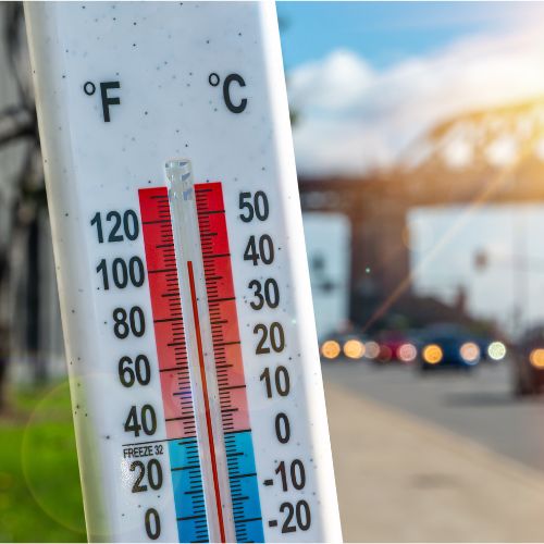 Thermometer displaying high temperature
