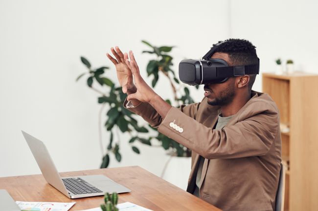 man using virtual reality goggles