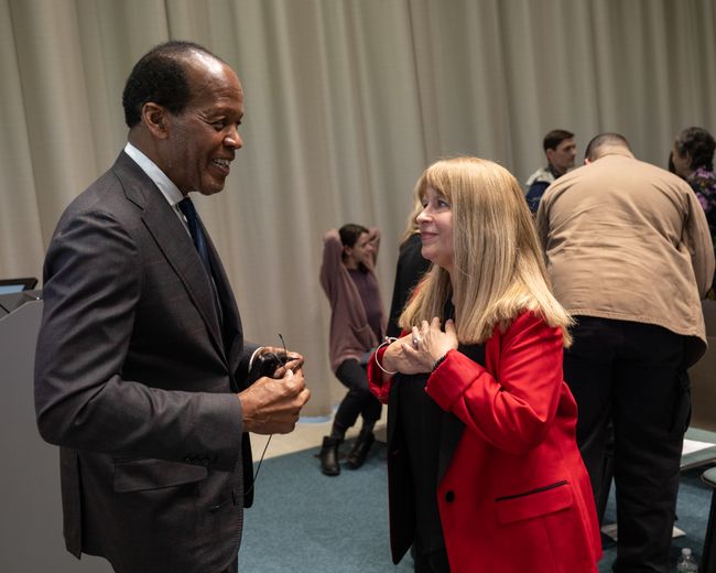 Speakers debrief after lecture