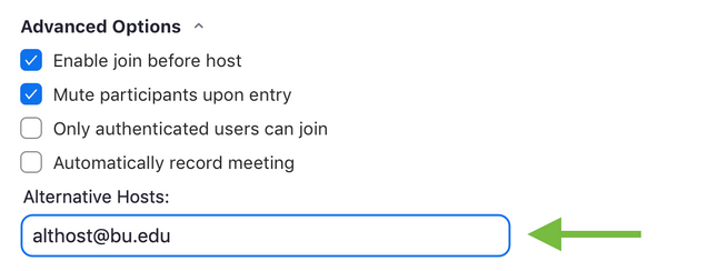 Screenshot of setting alternative host in the Zoom desktop app